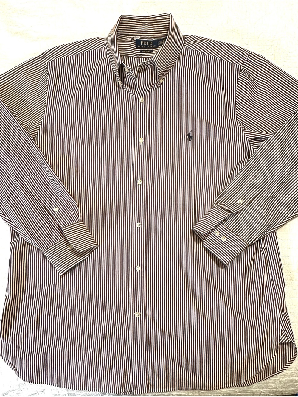 Polo Ralph Lauren Classic Fit Men’s Long Sleeve Button Down Burgundy Stripe LG